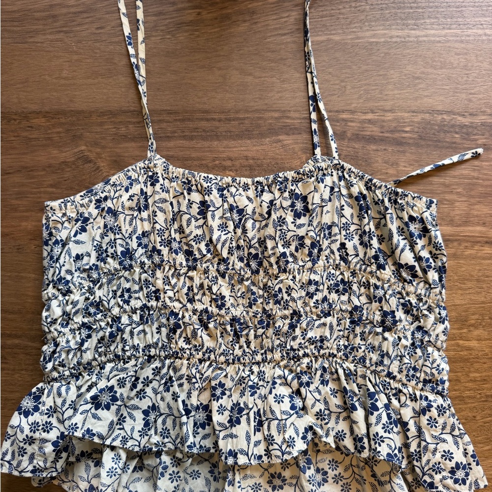 Doen Navy Floral Smocked Camisole on Cream